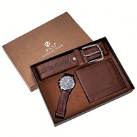 Ensemble de montres pour homme 40 mm, 3 pièces, en alliage, à quartz, style affaires, avec cadran à aiguilles et date automatique en acrylique, mouvement Hangzhou, ceinture et portefeuille