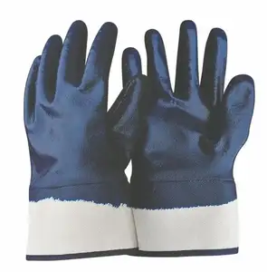 Blauwe Nitril Gecoate Handschoenen Dubbele Gedoopt In Zwaar Vette Omgeving