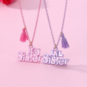 Collier avec pendentif lettre de couleur douce, collier pour grande sœur, meilleur ami, collier pour petite sœur, collier d'amitié BFF pour filles - Product Image 4