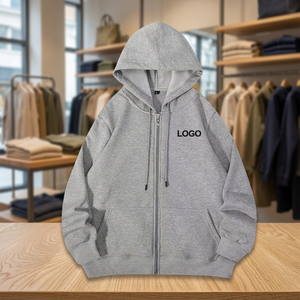 Sweat à capuche unisexe personnalisé avec logo, en polyester et coton, fermeture éclair, couleur unie, pour l'automne, vêtements de travail, vêtements de sport, coupe classique - Product Image 3