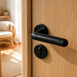 Poignée de porte <span class=keywords><strong>en</strong></span> aluminium YONFIA A8435R01 noir mat avec écusson mat, modèle capsule, <span class=keywords><strong>en</strong></span> <span class=keywords><strong>bambou</strong></span> de qualité supérieure, pour portes de salon - Product Image 4
