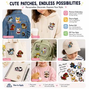 Großhandel Kawaii Bestickte Katzen- und Hundemotive Niedliche Tier-Outfits Aufbügelbare und Aufnähbare Stickerei-Patches - Product Image 4