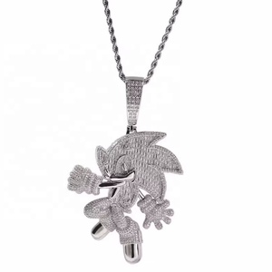 Hip Hop Super Cool taglio Baguette Moissanite personaggio dei cartoni animati classico Super <span class=keywords><strong>Sonic</strong></span> Iced Out Charm il ciondolo ispirato al riccio - Product Image 1