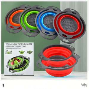 Passoire pliable avec passoires pliables de forme ronde et carrée pour la cuisine avec poignées - Product Image 2