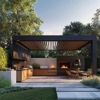 Pabellón Moderno de Aluminio para Jardín con Techo de Láminas Eléctricas Abatibles, Gazebo para Exteriores y Ventanas con Láminas Fijas