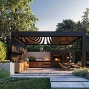 ศาลาอลูมิเนียมสมัยใหม่ในสวนหลังบ้านพร้อมหลังคาบานเกล็ดปรับไฟฟ้าแบบพับขึ้นได้ และหน้าต่างบานเกล็ดแบบคงที่ - Product Image 3