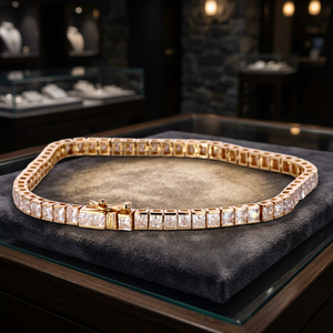 สร้อยข้อมือเทนนิสแบบฮิปฮอปสำหรับทุกเพศ รุ่น Starsgem Masterpiece Square Lab Grown Diamond Chain ขนาด 2.5*2.5 มม. ทรงปรินเซสคัท ทอง 14k - Product Image 1
