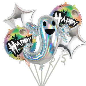 Ensemble de 5 ballons en aluminium motif dessin animé Halloween mignon squelette citrouille, décoration de fête pour événements de remise des diplômes, Pâques, usage adulte - Product Image 3
