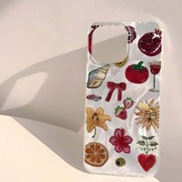 Fruit Flower Shell Sun Print Silver Silk Pattern PC Funda para teléfono móvil para Iphone 8 X Xr Xs Max 11 12 13 14 15 16 17 Air