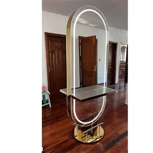 Beauty Furniture Led Light With Logo Wooden Cabinet Central Hairdressing Tool Bright Hair Decorative Mirrors Salon Barber Mirror