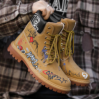 Bottes de travail pour hommes Hambo, nouveau design, imprimé graffiti, lacets, mi-hautes, bottes tactiques, semelle en caoutchouc durable, bottes de streetwear tendance