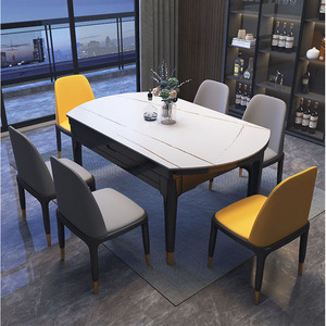 Italian Marble <b>Dining</b> <b>Table</b> Round <b>Extendable</b> Solid <b>Wood</b> For Home Small Apartment Simple <b>Dining</b> Room - Product Image 2