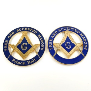 Emblema Metálico para Automóvil de los Masones, Dorado y Azul, <span class=keywords><strong>Príncipe</strong></span> Hall, Masones Libres y Aceptados, Emblema Masónico para Automóvil - Product Image 2
