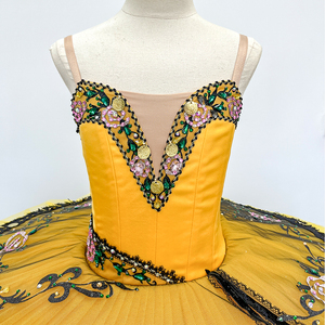 Tutú de Ballet Clásico Amarillo Dorado, Tutú de Ballet Profesional con Adornos Florales, Tutú de Ballet Estilo Español Esmeralda - Product Image 2