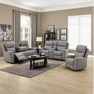 Juego de Sofás Reclinables de Cuero Sintético Frank Air con Ajuste Manual, 3+2+1 Plazas, Muebles para Sala de Estar con Consola Abatible - Product Image 2