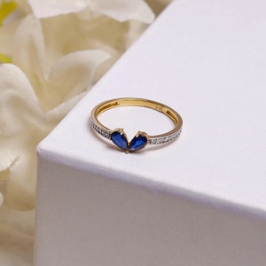 Anillo de oro de 10 quilates con zafiro azul auténtico, corte pera, zafiro natural y diamantes, joyería de compromiso para mujer, anillo llamativo. - Product Image 1