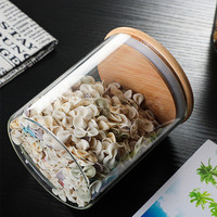 Stockage de bocaux en verre Boîte en verre à haute teneur en borosilicate avec couvercle en bois Joint hermétique en silicone Diamètre 6-15CM Hauteur personnalisée