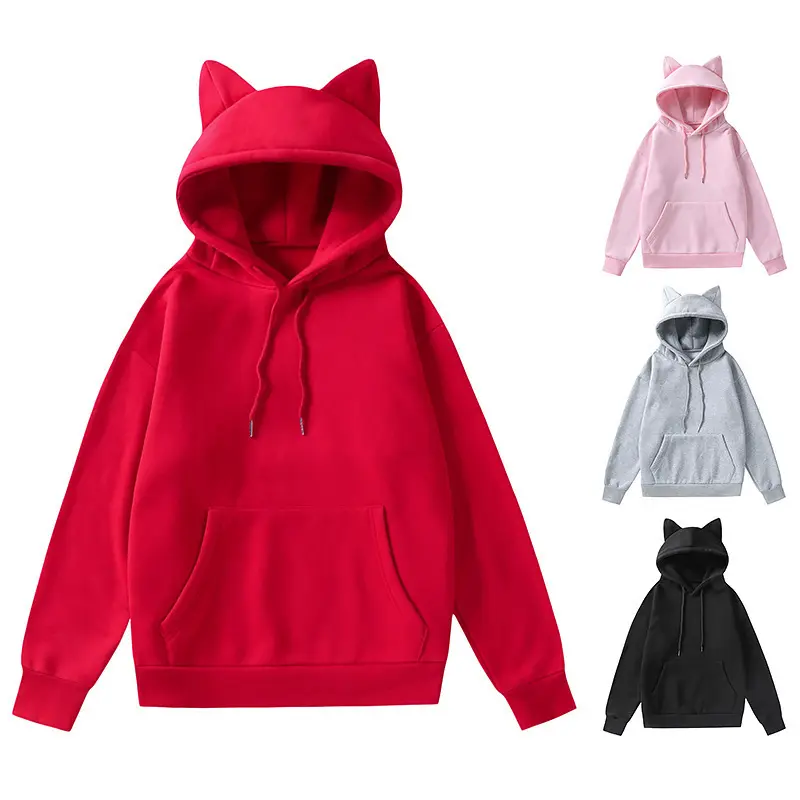 Nueva moda mujer orejas de gato niñas cárdigan con capucha sudaderas con capucha bolsillos manga larga Casual polar sudaderas con capucha