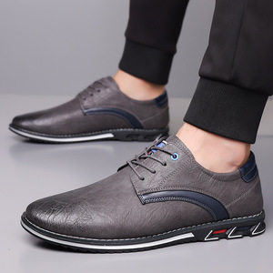 Chaussures décontractées en cuir pour hommes, à lacets, bout rond, dessus en cuir véritable, semelle extérieure en caoutchouc, semelle intermédiaire en EVA, légères, toutes saisons - Product Image 3