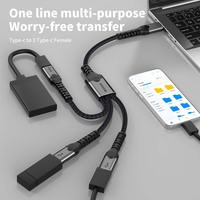Adaptateur répartiteur de câble USB-C triple port femelle 3.0 avec gaine tressée en PVC pour clés USB, disques durs et convertisseur d'ordinateur portable