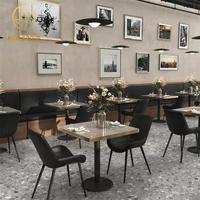 Ensemble de meubles de restaurant, de café et de salon de thé, avec table et chaises, en pierre frittée carrée moderne, revêtement en cuir