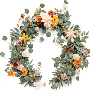 Guirlande de fleurs artificielles, roses en soie, eucalyptus, décorations de table et de chaise de mariage, accessoires de photographie en plein air, décoration de la maison - Product Image 1