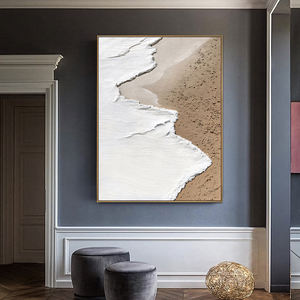 En gros Personnalisé Hôtel Oeuvres Original <span class=keywords><strong>Beige</strong></span> Blanc Océan <span class=keywords><strong>Plage</strong></span> <span class=keywords><strong>Peinture</strong></span> À L'huile Abstraite sur Toile Avec Sujet Paysage - Product Image 1