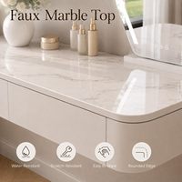 Meuble-lavabo suspendu avec plateau en faux marbre, table de maquillage murale blanche, capacité de 45 kg et options multi-tailles pour chambre à coucher.