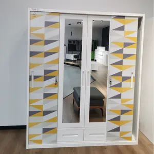 Đồ Nội Thất Nhà Kim Loại In Tủ Quần Áo Tủ Quần Áo 4 Cửa Ưa Thích Hoa Almirah Tủ Khóa Thép Tủ Quần Áo <span class=keywords><strong>Locker</strong></span> - Product Image 1