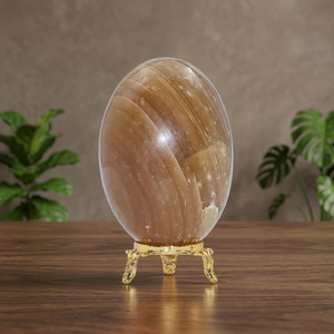 Vente en gros de calcite orange naturelle polie Shiva Lingam avec support en or, ornement en pierre ovale, décoration d'intérieur, objet de collection - Product Image 3