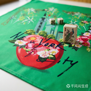 Tapis <span class=keywords><strong>de</strong></span> Mahjong à motif pomme rouge et feu d'artifice festif, texture tissu doux, jeu compétitif, fusion culturelle - Product Image 4