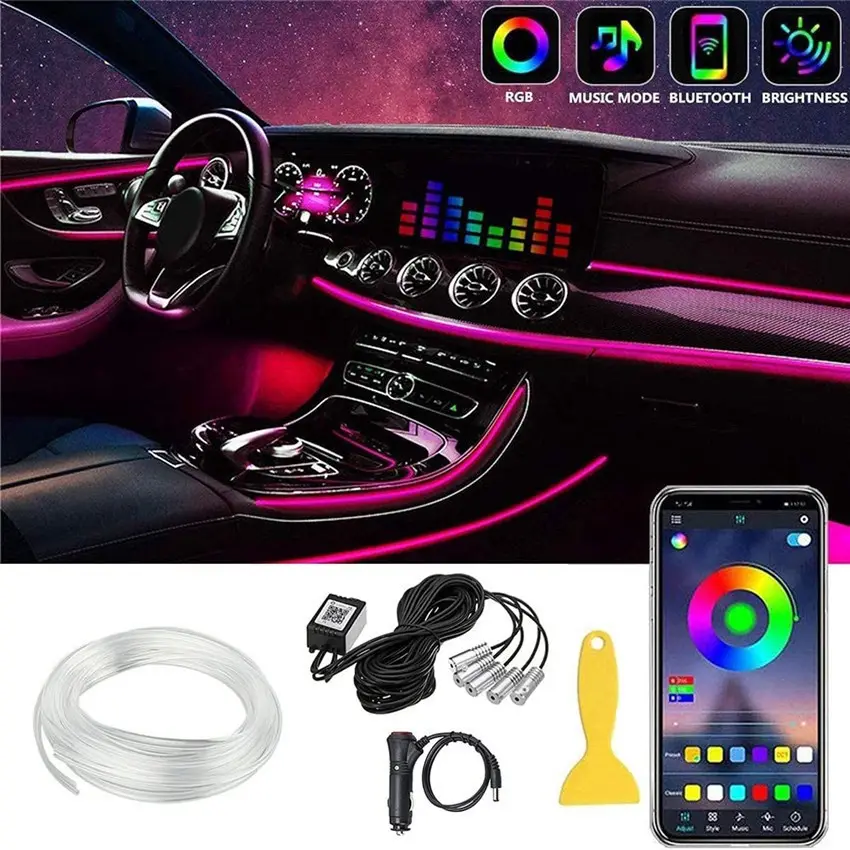 Lampu setrip LED Interior mobil 10 dalam 1, lampu hias Interior mobil warna Neon LED RGB Neon 10 dalam 1