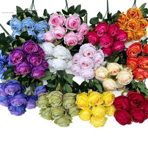 Một nhân tạo Rose Bouquet hoa với màu xanh lá cây lá <span class=keywords><strong>7</strong></span> người đứng đầu lụa tăng bó - Product Image 3