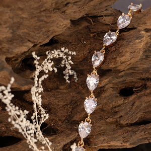 Golden Charm <b>Bracelets</b> with Pear Cut CZ Classic Fashionable Gift Accessories for Brides and Bridesmaids - Product Image 1