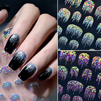 1 autocollant 5D holographique scintillant effet feux d'artifice pour ongles, motif cascade réfléchissant, adhésif pour manucure française