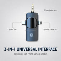 Mikrofon Lavalier Nirkabel 3 in 1 Grosir, 3.5mm Tipe C Lightning untuk iPhone Android Kamera Wawancara Perekaman