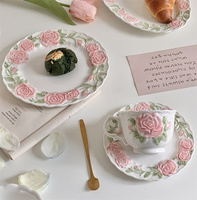 Solhui Ins – service de table romantique en relief rose vif, bols, tasses à café et plats, service de vaisselle