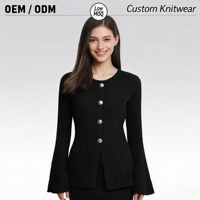 Pull en tricot à manches longues pour femme, style coréen, coupe ajustée, élégant, automne, uni, décontracté, boutonné, OEM ODM personnalisé
