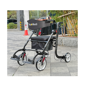 Déambulateur pliant <span class=keywords><strong>tout</strong></span>-<span class=keywords><strong>terrain</strong></span> ultra-léger à <span class=keywords><strong>4</strong></span> <span class=keywords><strong>roues</strong></span> en aluminium 2-en-1 pour personnes à mobilité réduite avec siège - Product Image 3