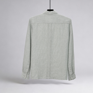 เสื้อเชิ้ตแขนยาวลำลองสีเขียวมอสสำหรับผู้ชายระดับไฮคลาสผ้าลินินผสมผ้าฝ้ายจำนวนมาก - Product Image 2