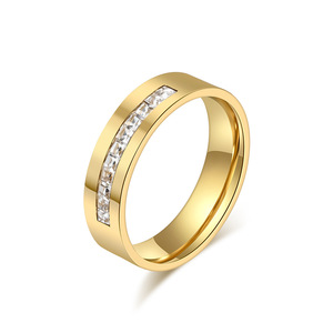 Women's Gold Plated <b>Titanium</b> Steel <b>Ring</b> With Square Diamonds Channel Setting Geometric Design Everyday Wear Jewelry - Product Image 1