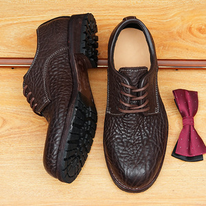 Chaussures en cuir pour hommes à bout carré, grande taille, rehaussantes, pour affaires et tenues décontractées, en cuir de vachette, à semelle épaisse et à lacets - Product Image 2