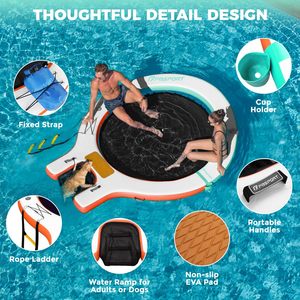 Hamaca Flotante Inflable <span class=keywords><strong>con</strong></span> Rampa para <span class=keywords><strong>Perros</strong></span>, Portavasos, Plataforma Redonda para Tomar el Sol y Relajarse en la Piscina o Lago para Adultos - Product Image 3