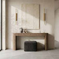 Table console en placage de bois cannelé Wabi-Sabi, design européen moderne et côtelé, pour entrée, couloir, salle à manger, appartement, salon