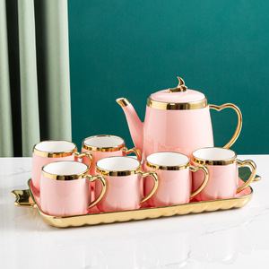 8pcs Ceramic Coffee Cup <strong>Set</strong> Colored Glaze Luxury Gold Rim Porcelain Teapot Cup Ceramic Coffee <strong>Pot</strong> <strong>Tea</strong> Cup <strong>Set</strong> With Tray - Product Image 2