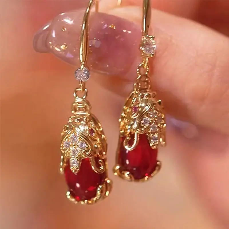 Brave retro tide temperament elegant red earrings For Women Valentine's Day and Mother's Day Gift