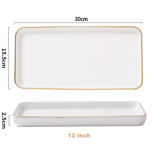 Assiette de présentation rectangulaire en céramique blanc pur avec motif rectangulaire pour fruits, gâteaux, amuse-gueules, pizzas - Plats et assiettes - Product Image 1
