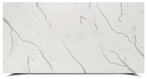 แผ่นควอตซ์ Calacatta Laze จากเวียดนาม สีขาวโมเดิร์นพร้อมลายเส้นสีเทา มีแบบจำลอง 3 มิติ และบริการออกแบบโครงการให้บริการ - Product Image 3
