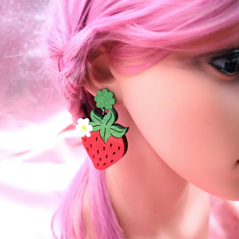 ERS428HP018B Hot selling Fruit Pendants Earrings Strawberry Boho Acrylic Earrings Ladies Jewelry