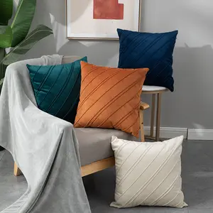 Sarung Bantal Beludru Belanda, Rumah Ruang Tamu Bantal Warna Solid Lembut Dekorasi Bantal Bergaris untuk Sofa Sofa Tempat Tidur Kursi